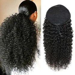 Kinky Curly Drawstring Ponytail Human Hair 10A Brazilian Virgin Human Hair Ponytail Natural Ponytail Extension Natural Black