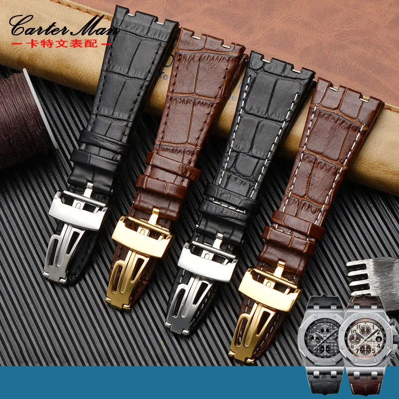 26mm For Audemars 100% Handmade cowhide Handmade Watch Band Strap For AP15400 15703 offshore series For Piguet wristband