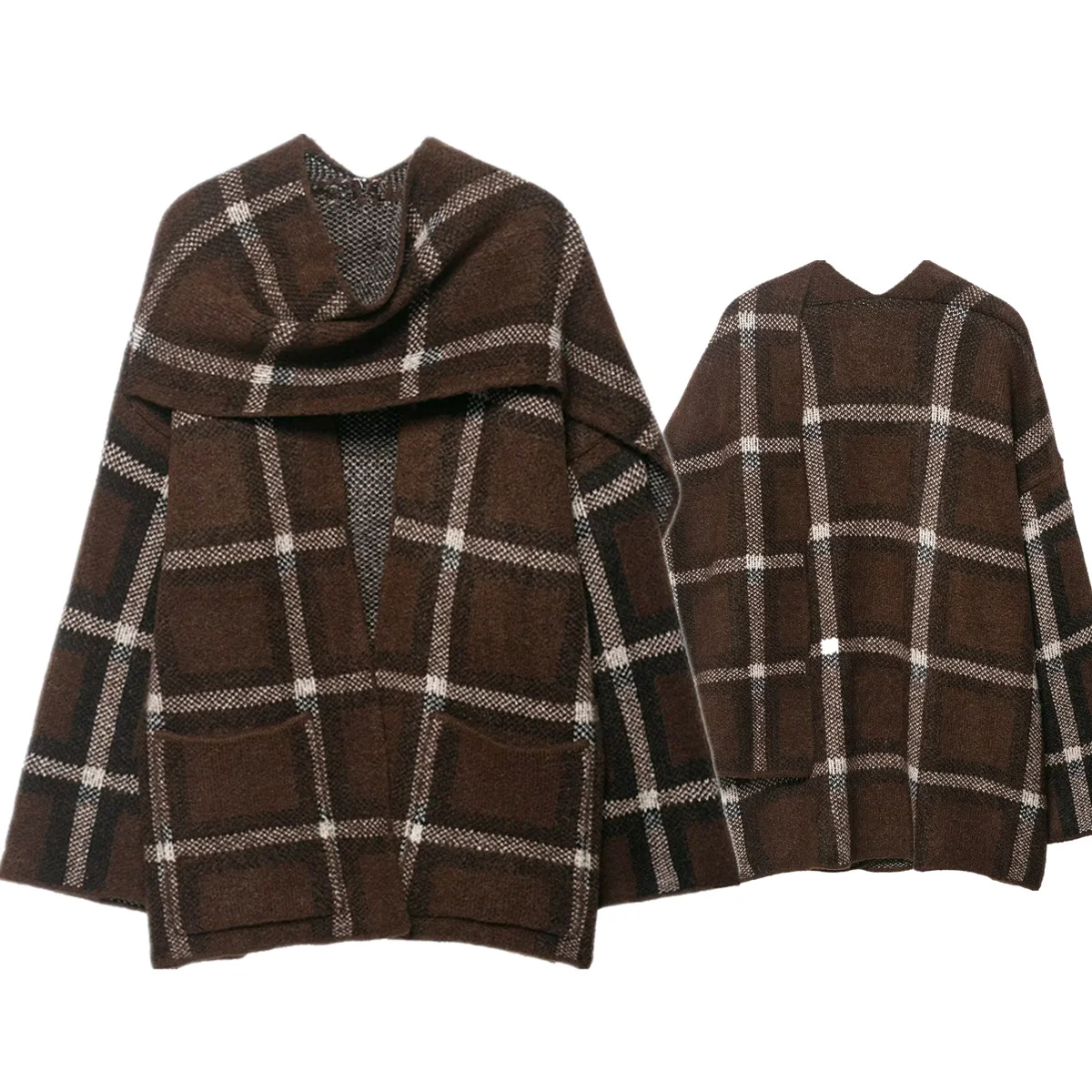 

Jenny&Dave Nordic Minimalist Women's Jacket Woman Clothes Tops Plaid Scarf Collar Knit Jacket Fashion Lady Winter Vintage Coat