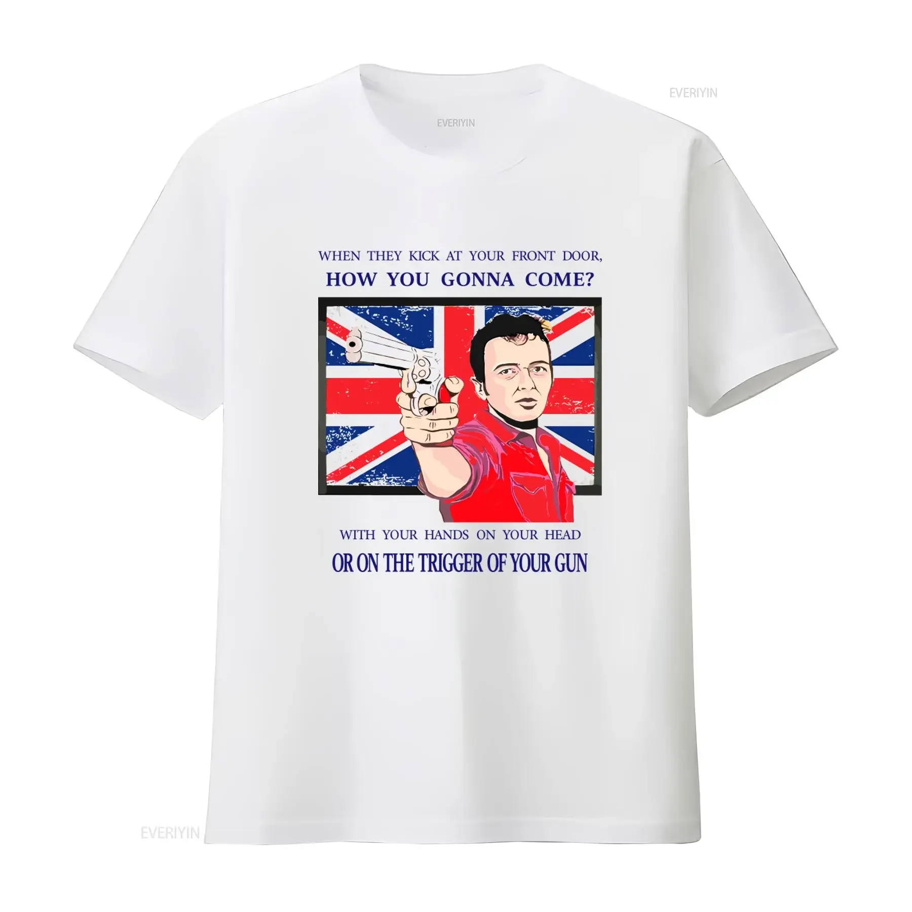 Joe Strummer T Shirt The Clash Tribute Guns of Brixton Design Punk Rock Style British Flag Motif Band Merch vintage Washed