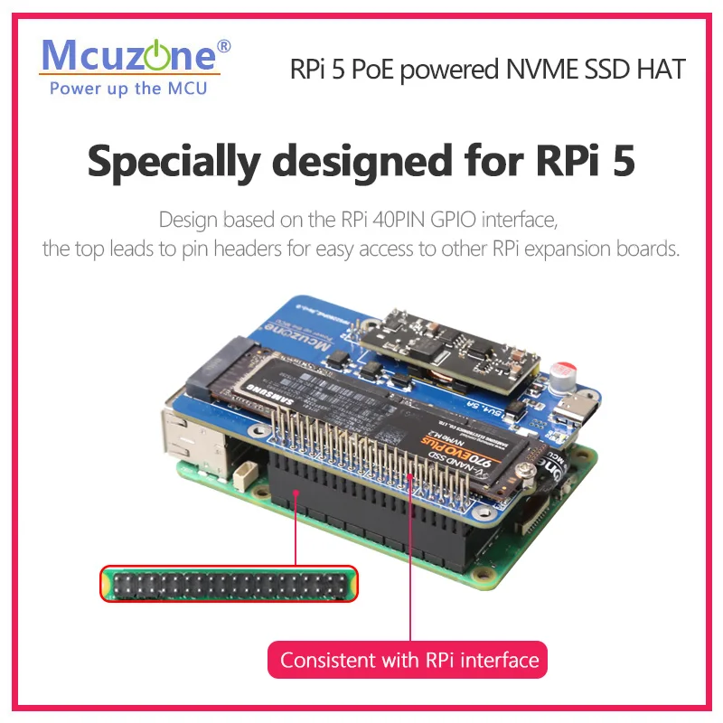 MPS2280-PoE, Raspberry Pi5 PoE powered NVME SSD HAT, PCIE M.2 NVME 2280 SSD,support 2242,2230, POE powerde 5v4.5A