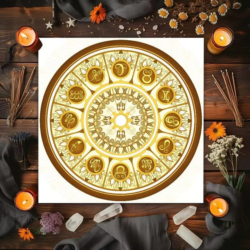 VIKAMA Relief Goddess Flowers, Twelve Zodiac Star Chart Altar Cloth Tarot Card Tablecloth, Vika Divination Decoration