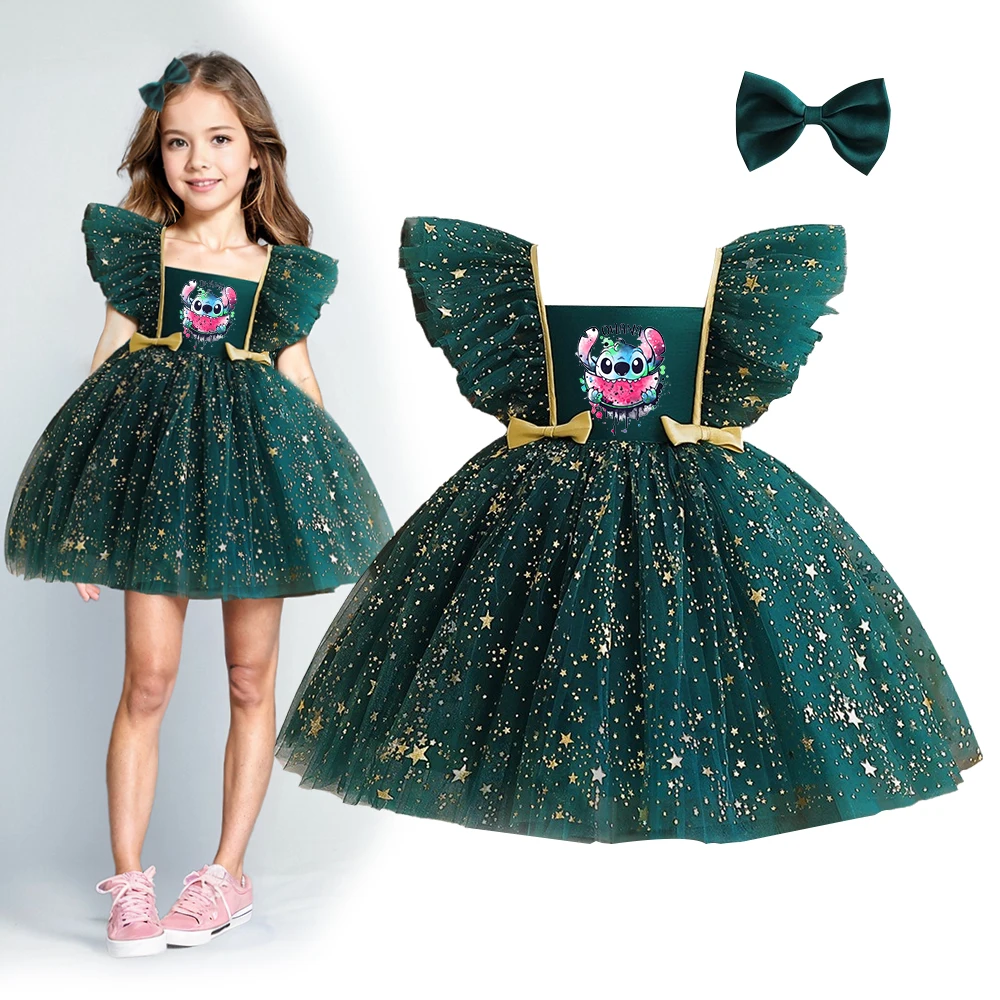 Lilo Stitch – robe de princesse de fête pour filles, vêtements de soirée pour enfants, de noël, de nouvel an, d'anniversaire, à manches à volants