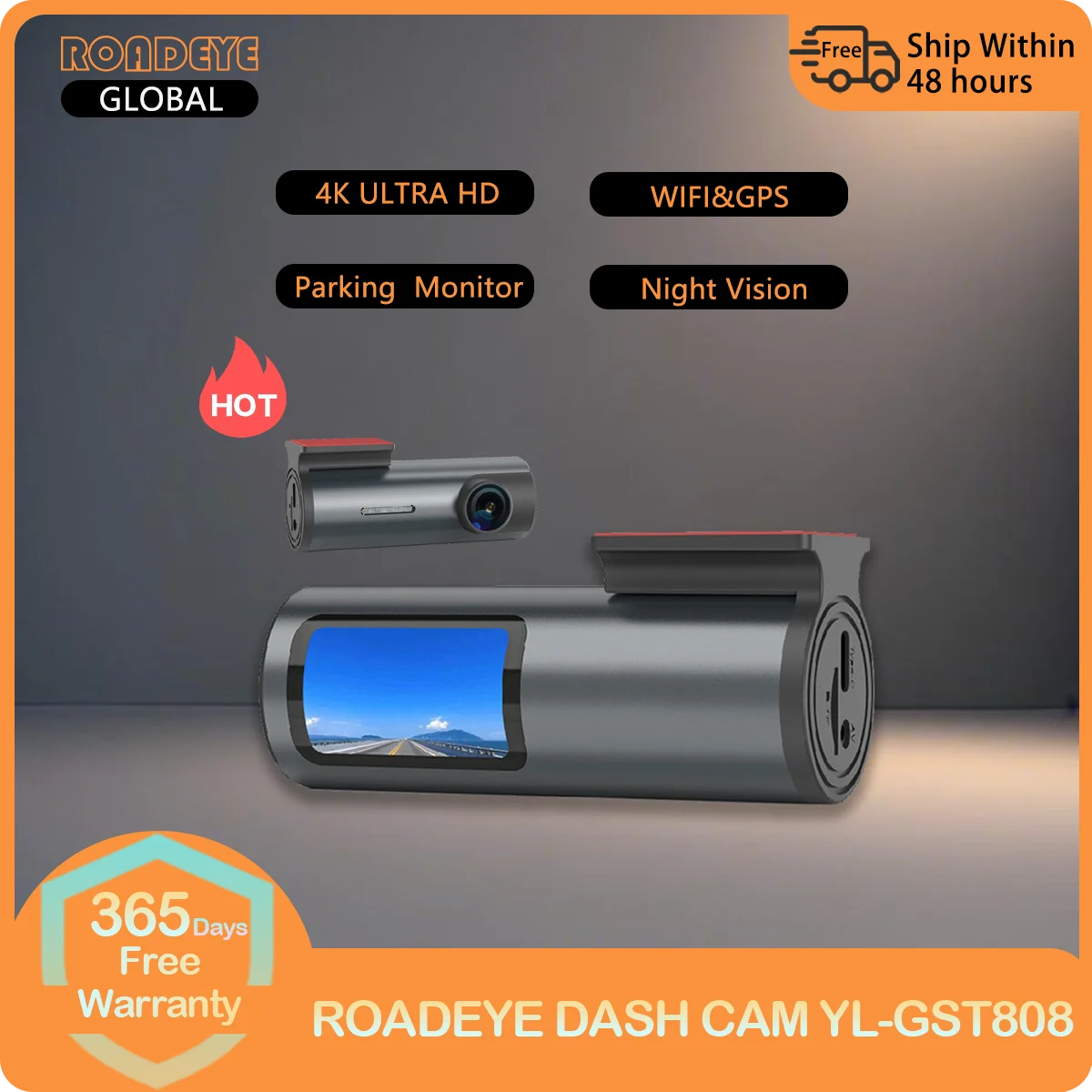 

4K WiFi Dash Cam with APP Control 24H Parking Monitor GPS 140°FOV Mini Car DVR Night Vision Loop Recording Motion Detection