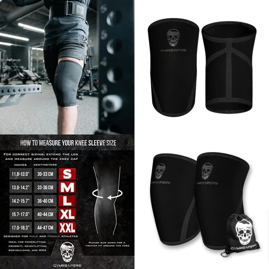

Knee Sleeves 1 Pair with Gym Bag - IPF Approved - Support Compression Brace for Squats, Fitness, Weightlifting, Cross Training,
