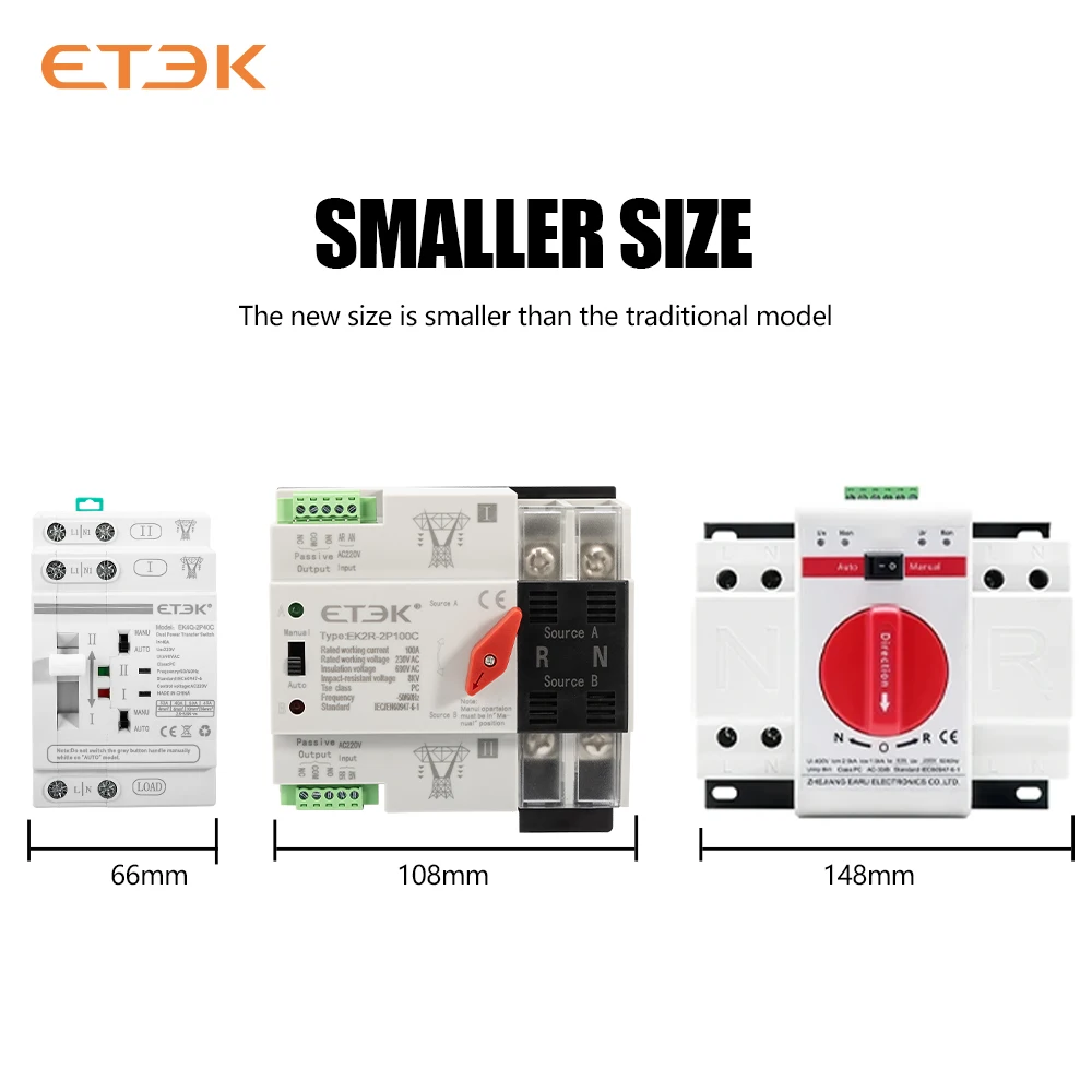 ETEK Din Rail 2P/4P 220V ATS Dual Power Automatic Transfer Switch Electrical Selector Switches Uninterrupted Power 40A 63A EK4Q