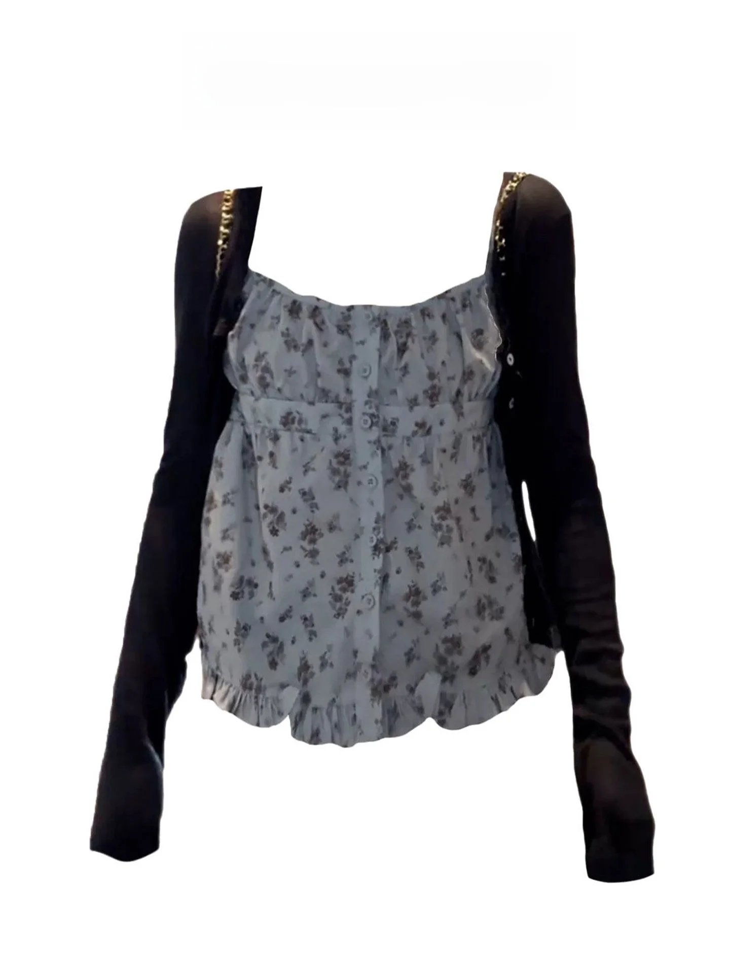 Retro Floral Print Halter Vest Women's Spring Autumn Outerwear Black Open Cardigan Layering Sleeveless Top Two-Piece Set
