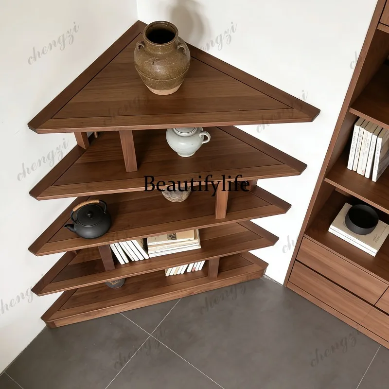 A139 New Chinese North American Black Walnut Bookshelf Song Aesthetic Solid Wood Corner Rack Duobao Pavilion Display Rack