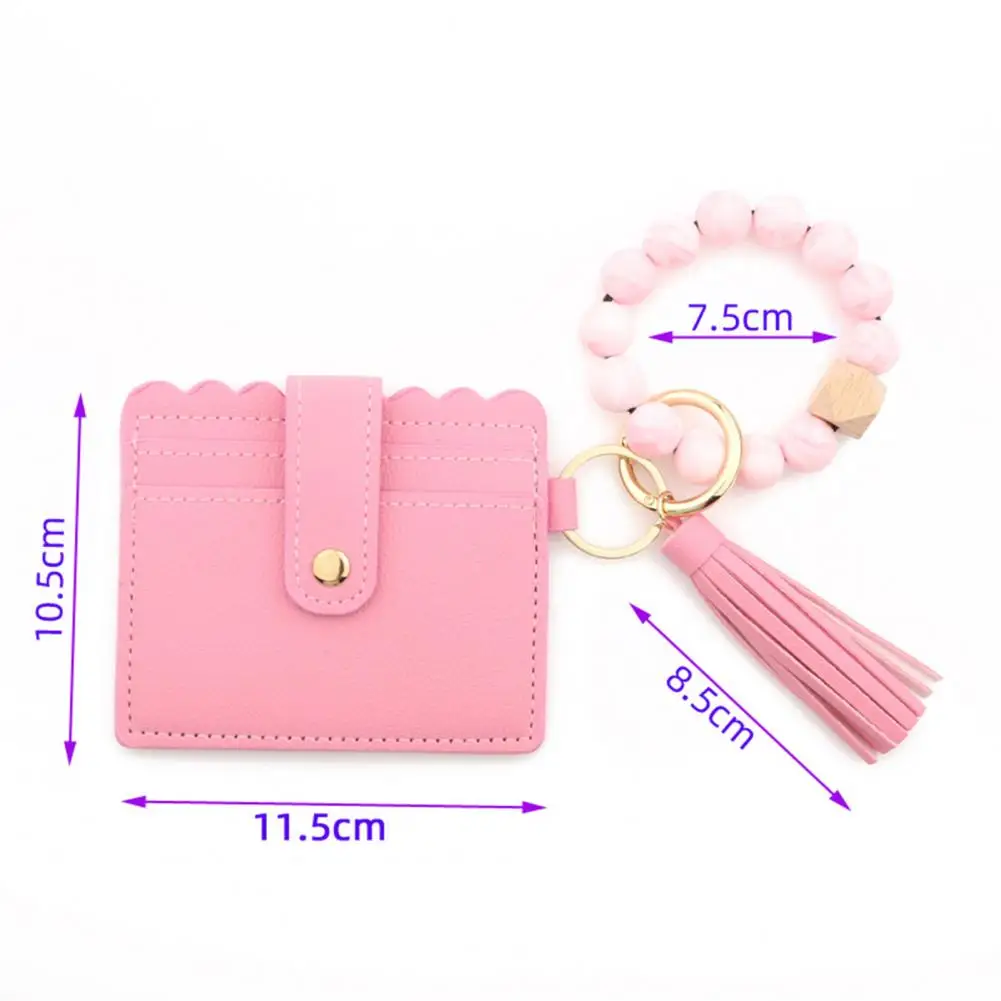 Women Tassel Wallet Ladies Wallet Card Holder with Beads Tassel Faux Leather Leopard Print Purse Keychain Accessory Card Pocket