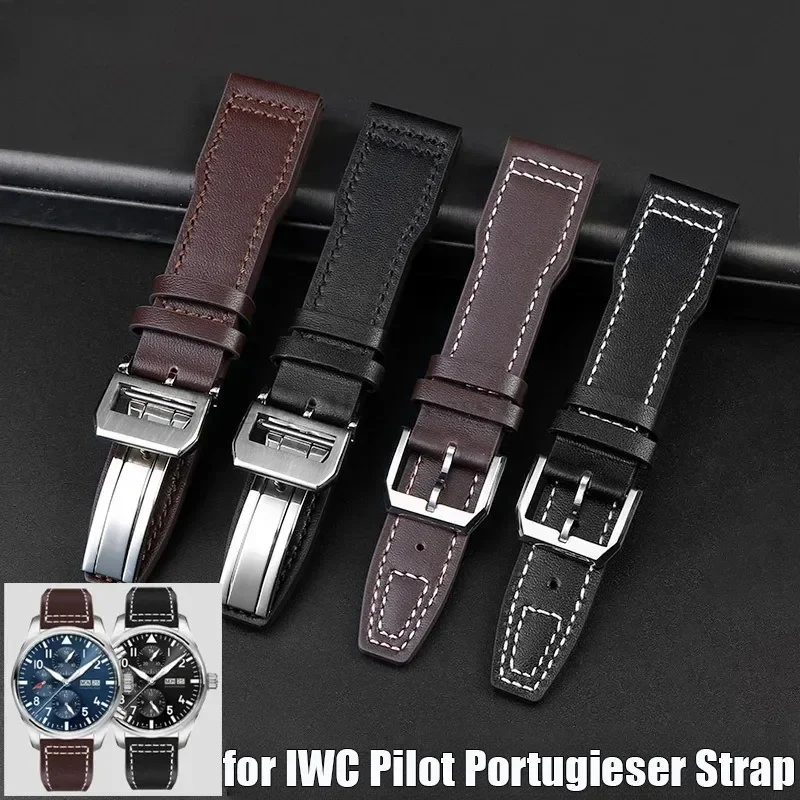 Lederen Horlogeband 20mm 21mm 22mm voor IWC Pilot Portugieser Portofino Horlogeband Koeienhuid Riem Armband horloge Accessoires