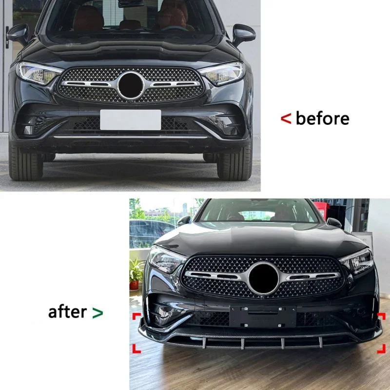 for 2022-2024 Mercedes-Benz GLC SUV X254 W254 front bumper lip spoiler splitter diffuser gloss black carbon fiber accessories