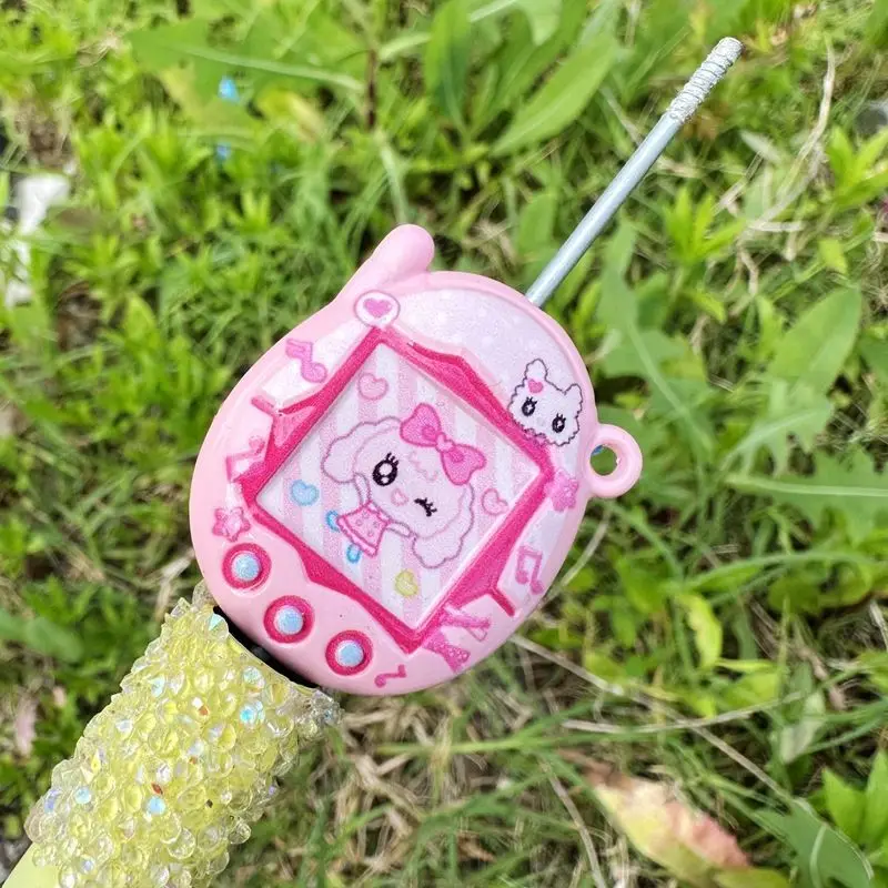 Tamagotchi double-sided printed beads DIY materials, baked paint cartoon arcade through-hole beads mobile phone keychain pendant view 2