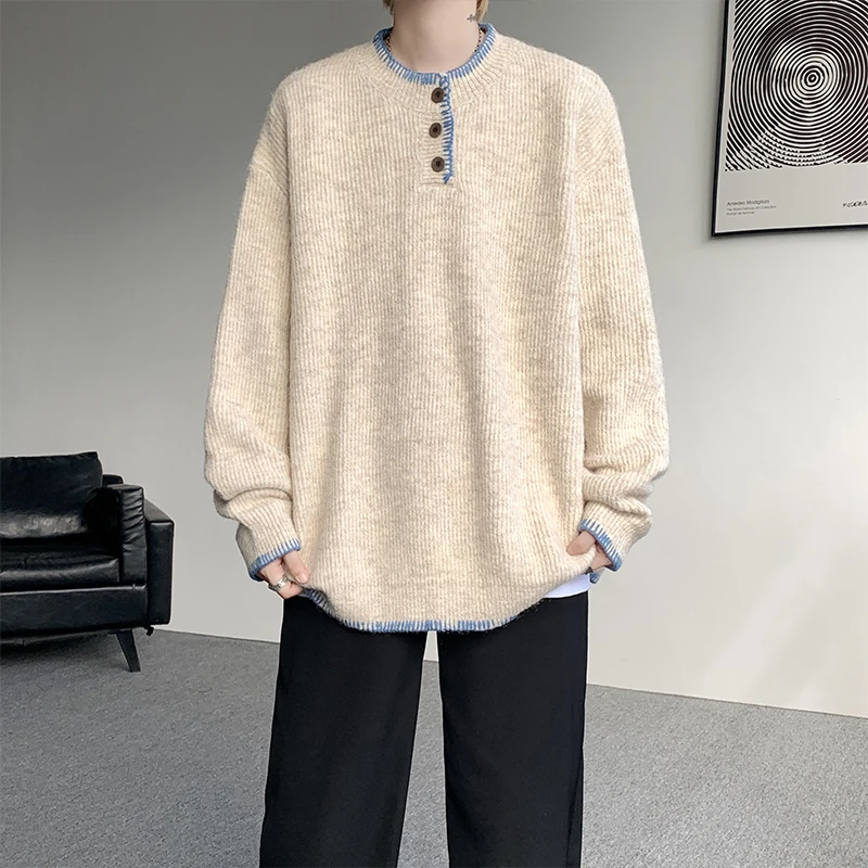 الشتاء الأخضر سترة الرجال الدافئة الأسود بلوفر مغزول الرجال الشارع الشهير الكورية فضفاضة طويلة الأكمام سترة رجالي البلوز الملابس #6