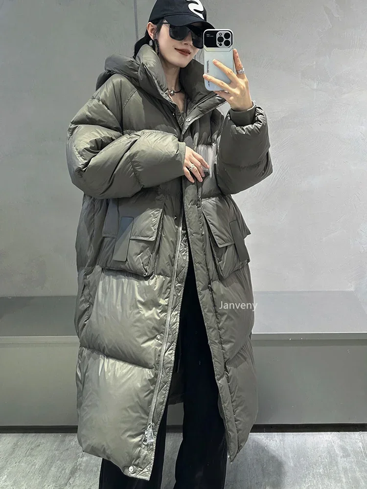 2024 Winter Women Hooded Snow Parkas 90% White Jacket Thick Long Fluffy Puffer Coat Female Loose Warm Outwear