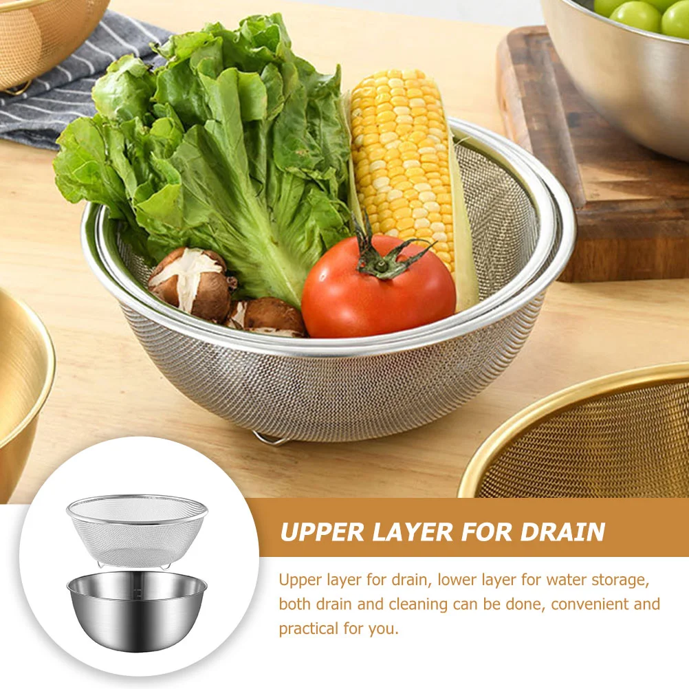 Bowl Strainer Colander Washing Rice Basket Kitchen Stainless Steel Salad Spaghetti Pasta Fruit Draining Rinsing Mixing Mesh Set