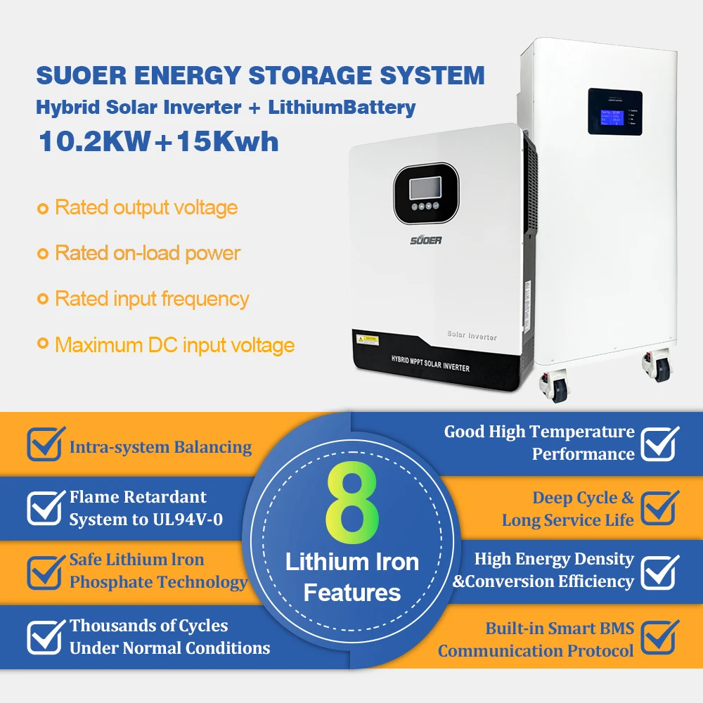 New 10.2kw Hybrid Solar Off-Grid Inverter System 15kwh 300ah Lithium Iron Lifepo4 Battery Split Stackable Type CAN Communication