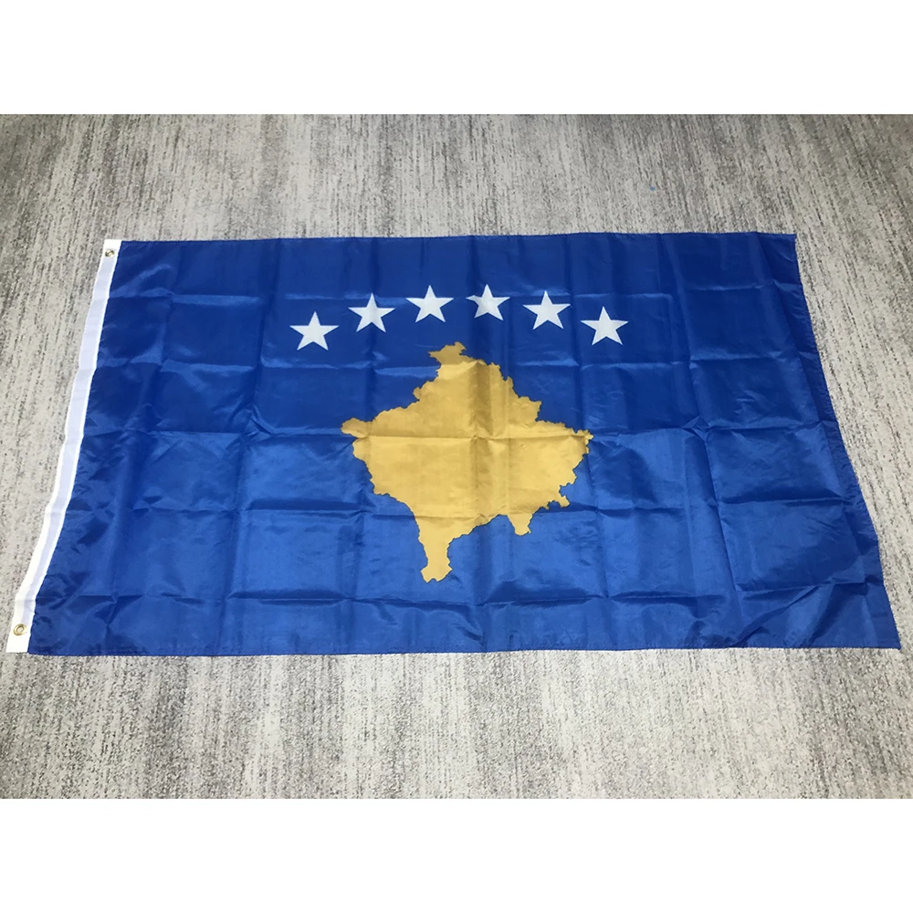 Flag Kosovo Flag 3x5ft 90X150cm Double Penetration Polyester Printed Hanging Kosova Banner For Decoration