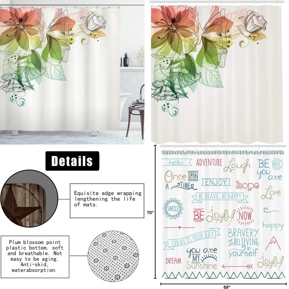 

Занавеска для душа с цветочным рисунком и бутонами листьев, сезонное празднование сверху, тканевый декор для ванной комнаты