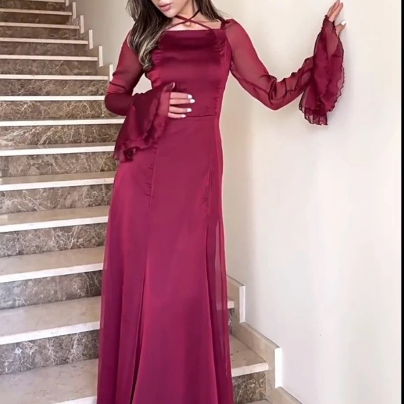 New in Womens Dresses 2025 Spring Ladies' Wind and Snow Spinning Gentle Ruffle Neck Strap Slimming Party Dresses Evening Dresses