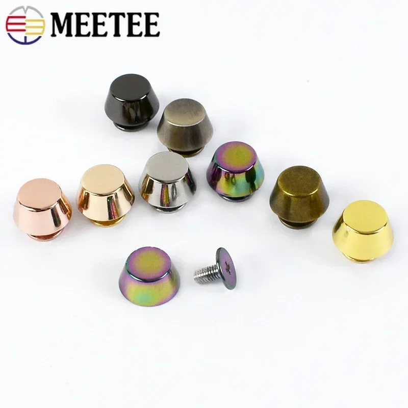 Meetee 10-50 Uds hebillas de Metal bolso protección inferior pies clavo forma de cubo tachuelas planas tornillo remaches bolsa monedero artesanía de