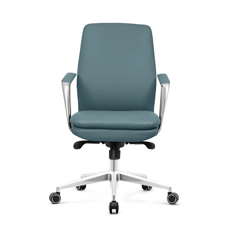 Silla de oficina de cuero PU con respaldo medio de apoyo, asiento acolchado y respaldo, reposabrazos fijos, reduce la fatiga trasera durante mucho tiempo de trabajo