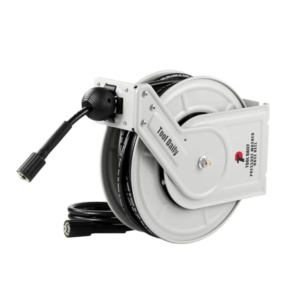 Retractable Pressure Washer Hose Reel 1/2 Heavy Duty Power Washer Hose Reel 30 PSI Auto-Rewinding Wall/Floor Mounted