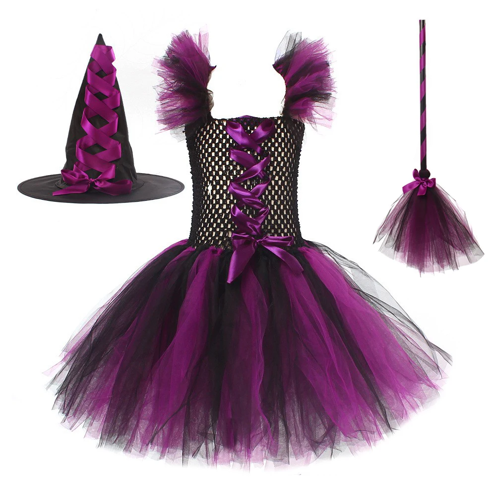 

New Foreign Trade Children's Cute Little Witch Costume Halloween Quirky Witch Outfit Witch Magician Tulle Puffy Skirt Party Masquerade Event Performance Costume