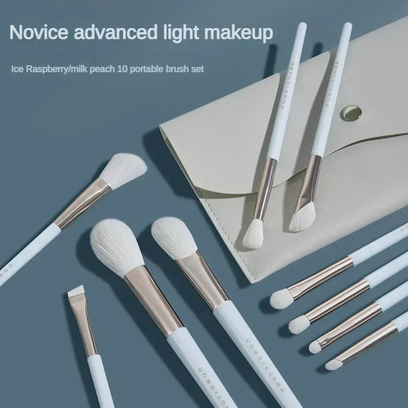 10Pcs Portable Makeup Brush Set Fiber Hair Cover Brush Powder Dispersal Repair Brush Injection Molding Beauty Makeup Tool