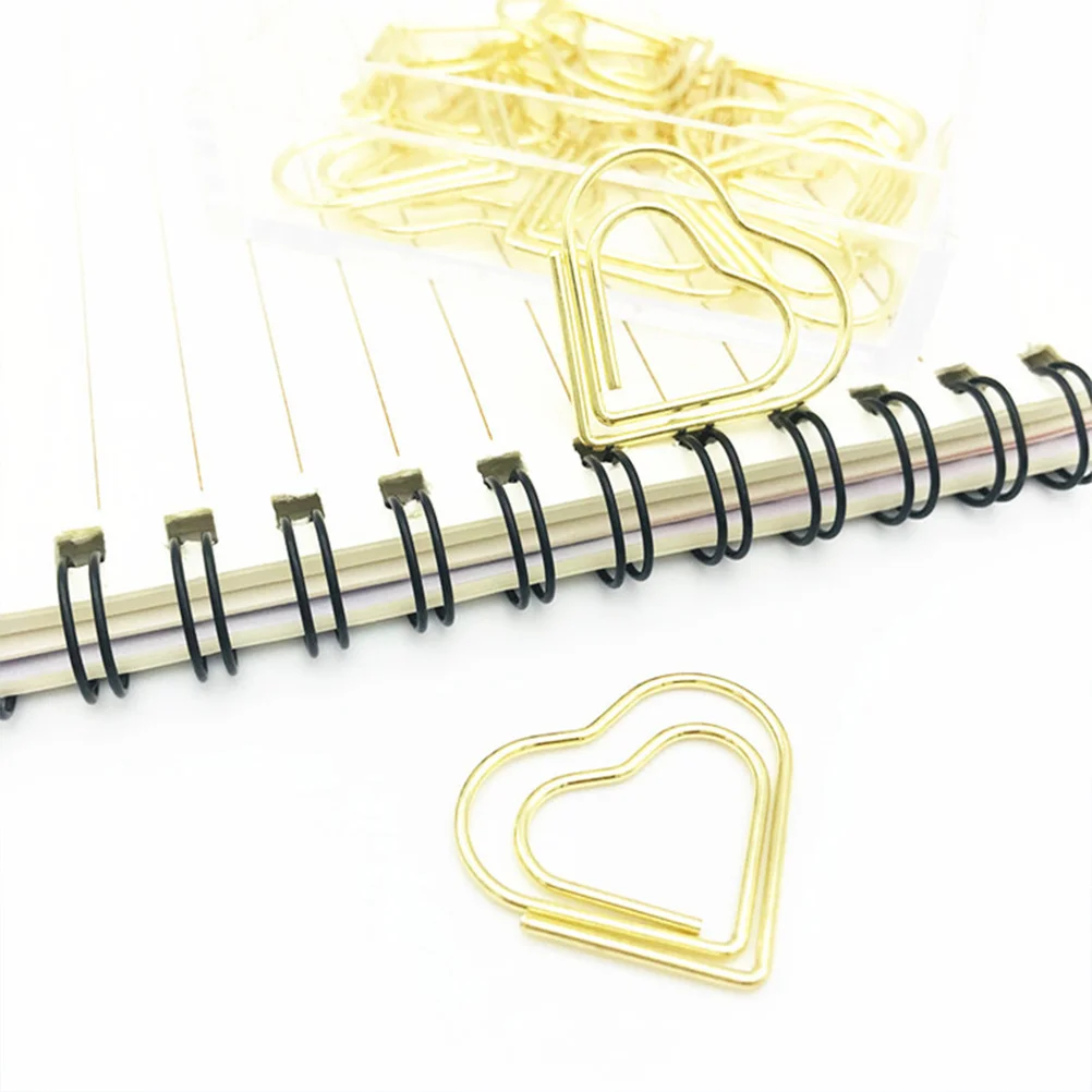20Pcs Love Heart Paper Clips Premium Electroplated Metal Bookmark Clip for Documents Cards Sorting Cute Creative Stationery