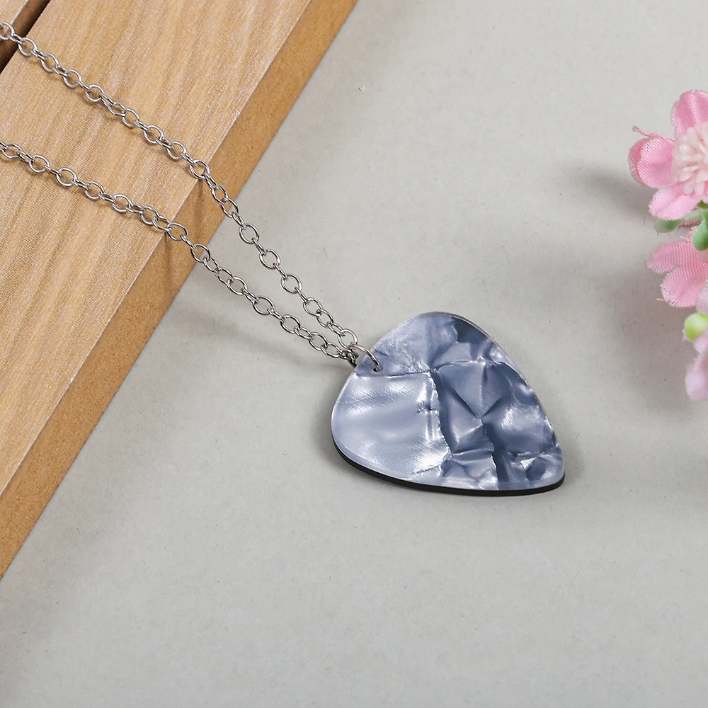 Guitar Pick Necklace with Blue Shell Texture Music Lover Keepsake Jewelry Unique Birthday Present for Guitar Player & Rock Fans