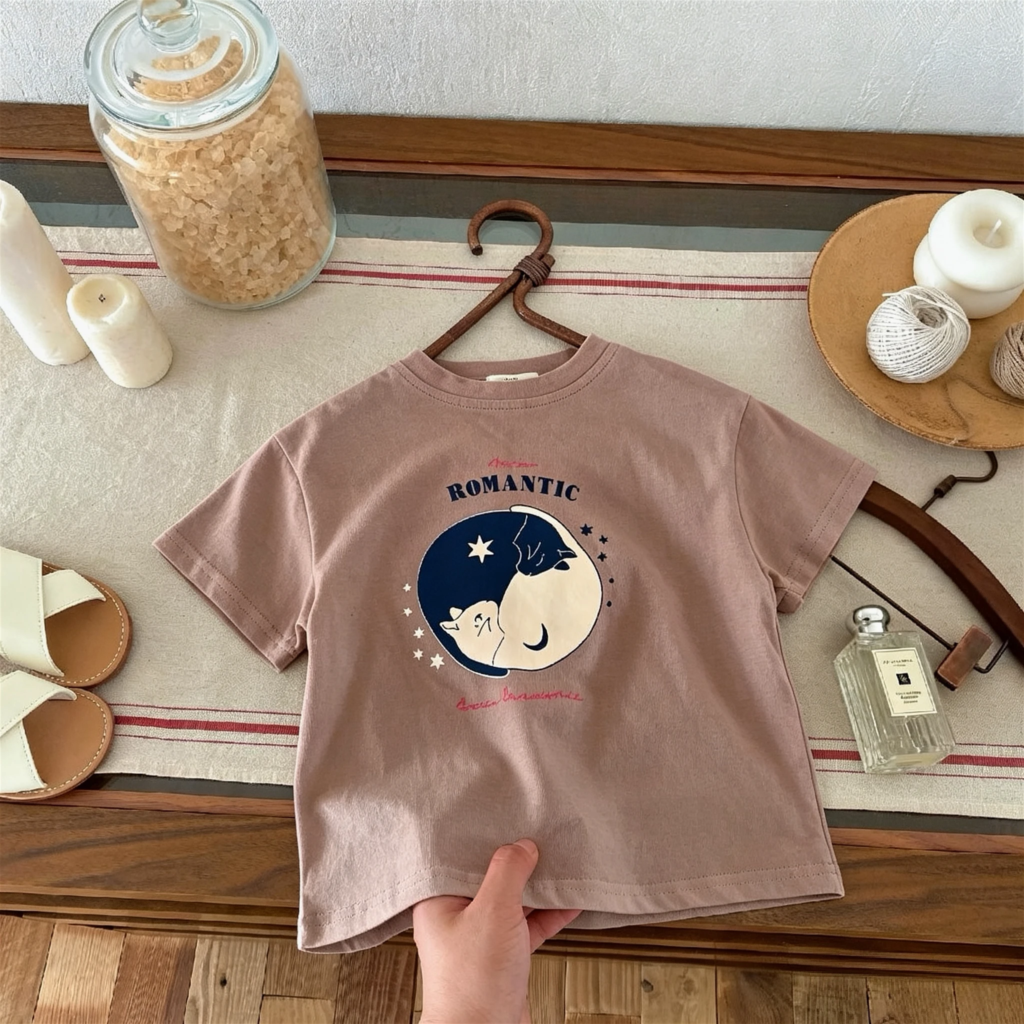 Summer Clothes Short Sleeve Tops Tees Printed Fashion Children's T-shirts Loose Casual Girls Boys Crewneck Casual T Shirt 1-7age
