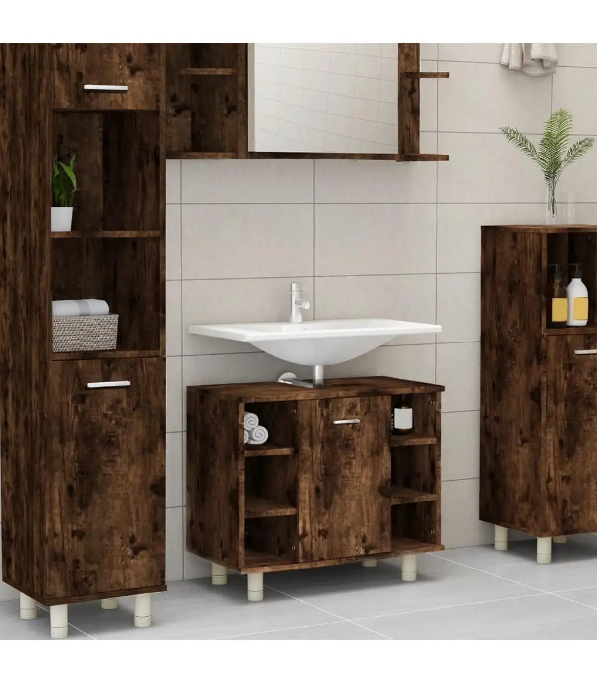 Bathroom Furniture bathroom cabinet plywood oak smoked 60x32x53,5cm