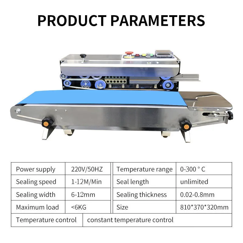 Sellador de banda Horizontal, detergente para alimentos congelados, harina, té, café, bolsa de película plástica, máquina de sellado de bolsas continuo