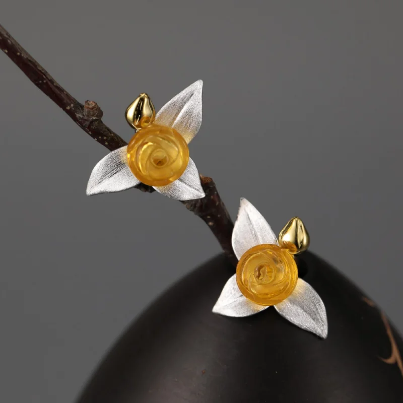 

Lotus Fun Endless Love Real 925 Sterling Silver Carved Crystal Rose Flowers Stud Earrings Romantic Fine Jewelry