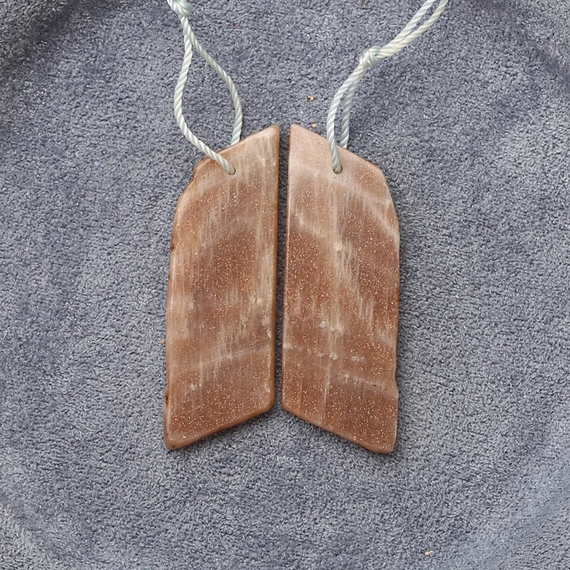 

2PCS Sunstone Warm Brown Speckled Gemstone Pendants Matching Pair Jewelry Components for DIY Accessories 32x13x3mm-6.8g