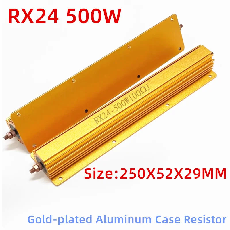 1PCS RX24 500W High-Power Gold-Plated Aluminum-Cased Heat-Dissipating Resistor 01R 0.22R 0.3R 0.47R 1R 3.3R 8R 18R 500R 1K 10K