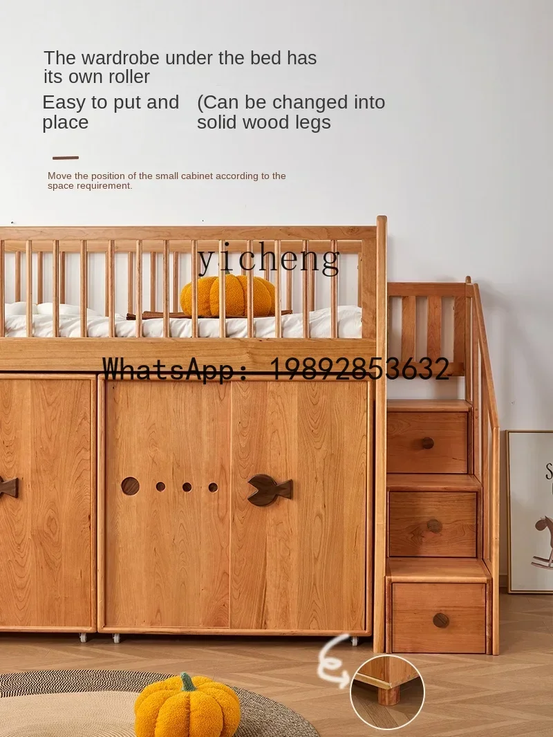 سرير أطفال من الخشب الصلب LYY مع سرير نصف ارتفاع للأولاد والبنات مع خزانة ملابس سرير متكامل لغرفة الأطفال