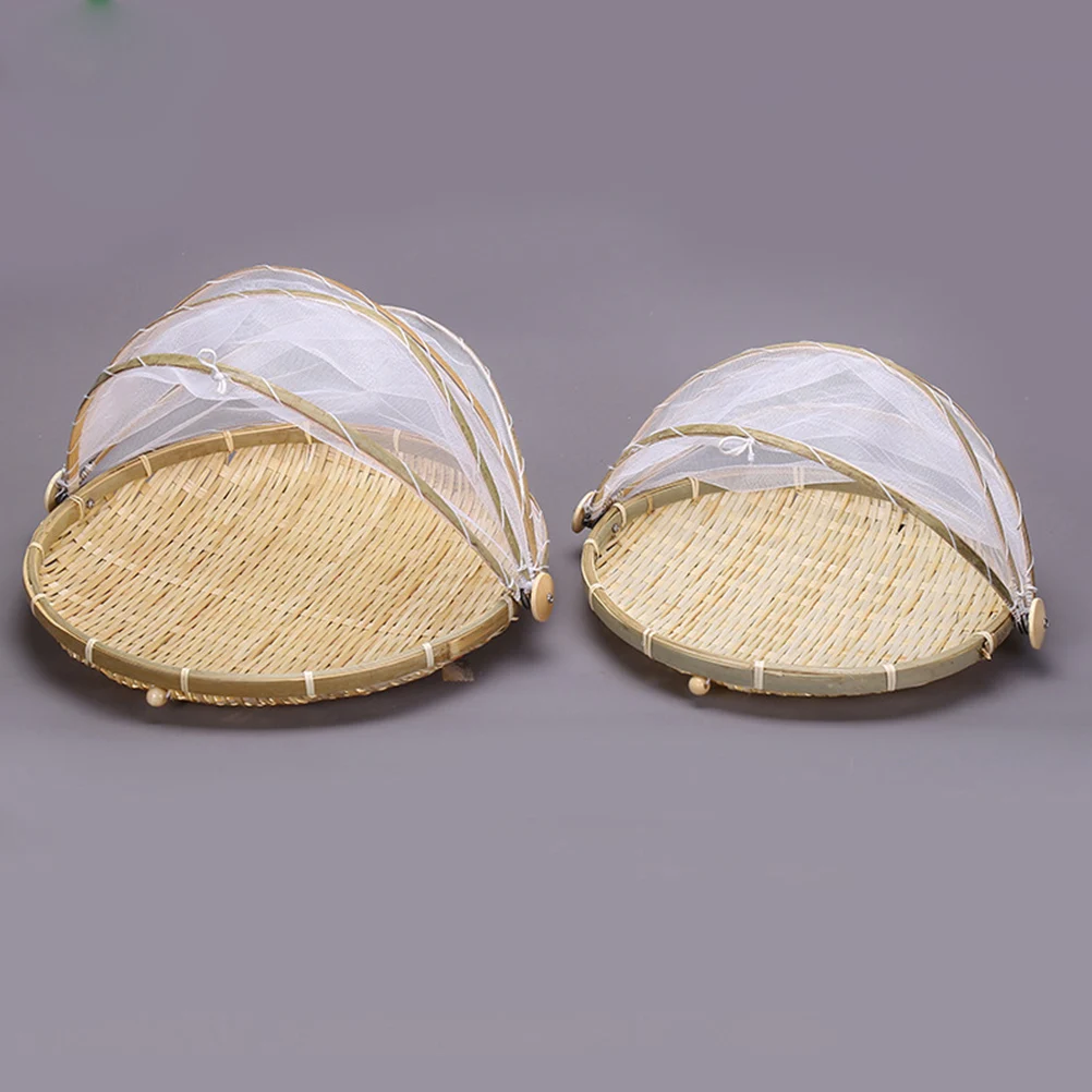 

Bamboo Gauze Basket H made Wicker Dustproof Picnic Storage Bread Cover Fruit Vegetable Holder Hygienic Food Serving Kitchen