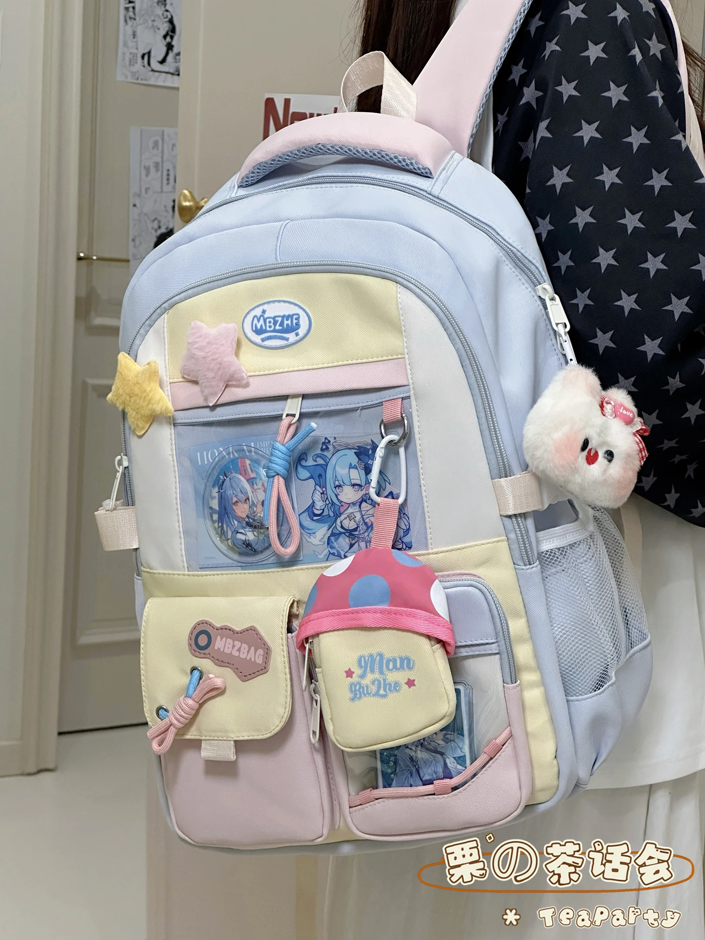 Large Capaci Color Blo Bapa Transparent Cute oulder Bag for Junior And High School Students Cuter Bag with Doubl...