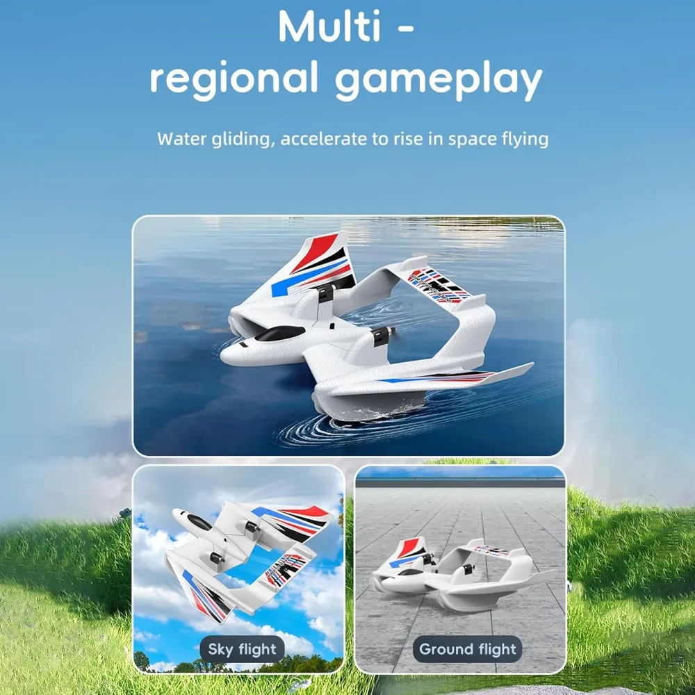 3-in-1 Multi-Terrain RC Airplane: Water, Land, and Air Capabilities with 2.4GHz 2CH Radio Control and Gyroscope Stabilization