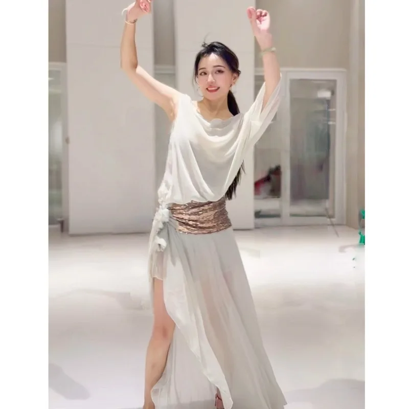 Trajes de dança do ventre personalizados baladi folk novo saidi videira pessoal vestido de dança oriental roupas de desempenho robe branco