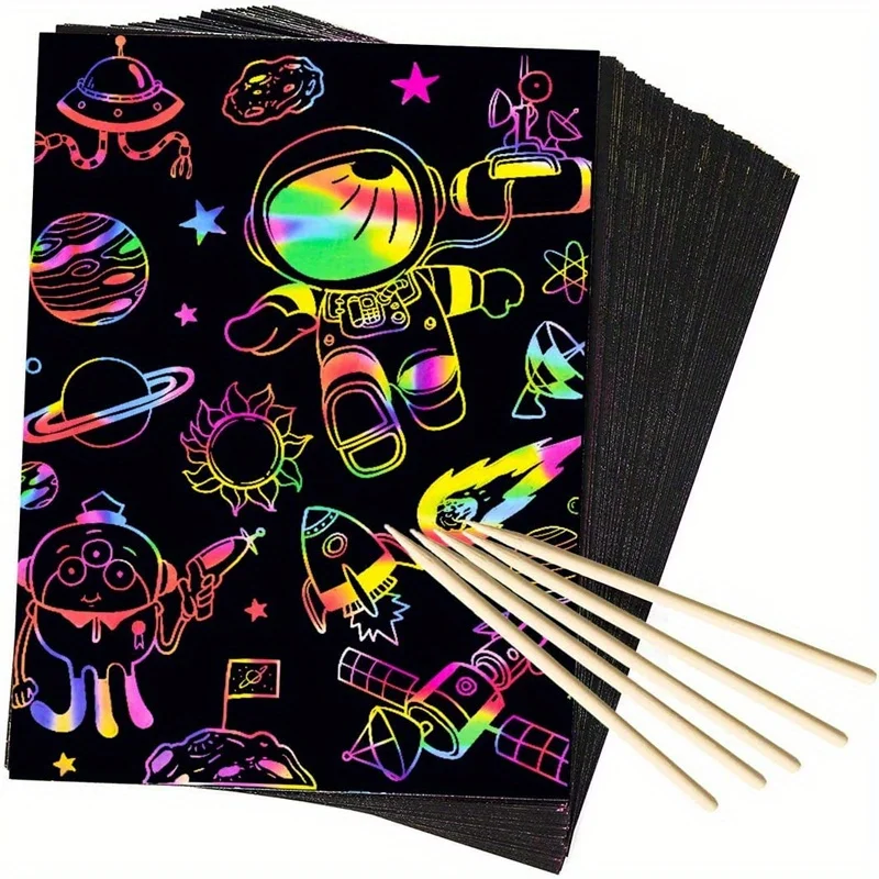 50pcs 6-60 Rainbow Art Scratch Notebook Art Scraping Drawing Toy DIY Graffiti Book Birthday Gifts Party Favor Guest Gift scratch
