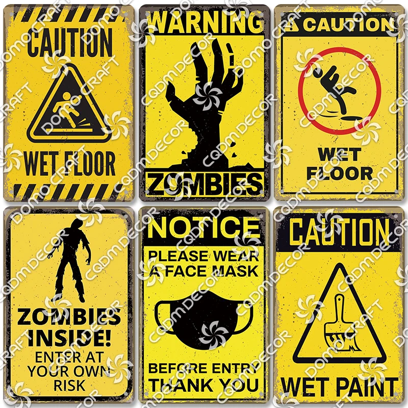 

Retro Warning Poster Metal Plate Caution Wet Floor Please Close Door Behind You Metal Tin Signs Wall Decor Garage Bar Club Home
