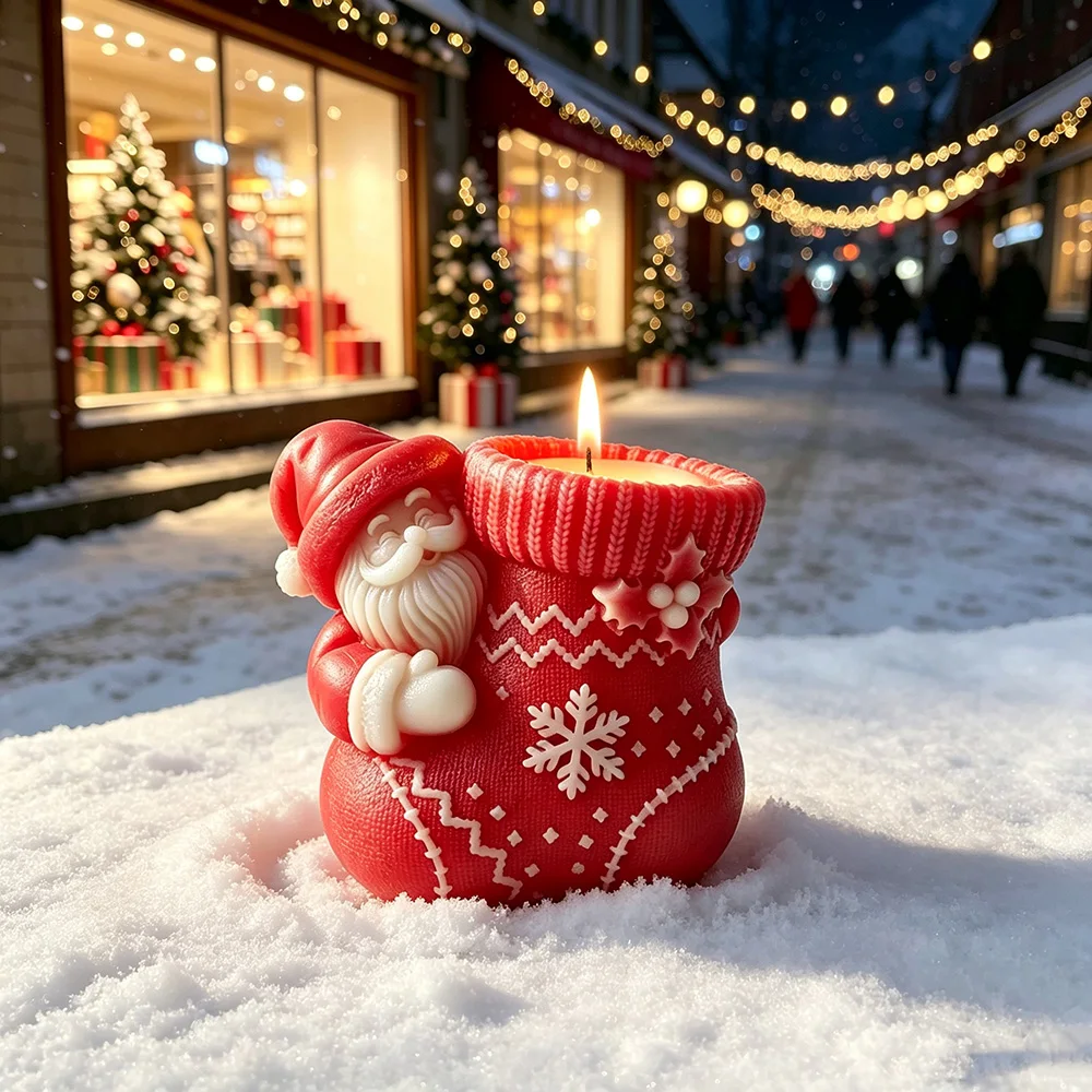 Santa Sock Silicone Candle Mold - DIY Scented Candle, Plaster Vase Pen Holder, Christmas Gift Making Kit view 3