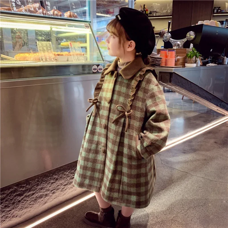 Girls Woolen Coat Overcoat Jacket Windbreak Outerwear 2024 Warm Thicken Winter Warm Snowsuits Christmas Gift Children's Clothing