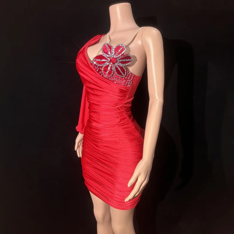 Summer New One Shoulder Slim Fit Evening Dress Banquet Party Company Annual Meeting Red Carpet Host Singer Performance Clothing