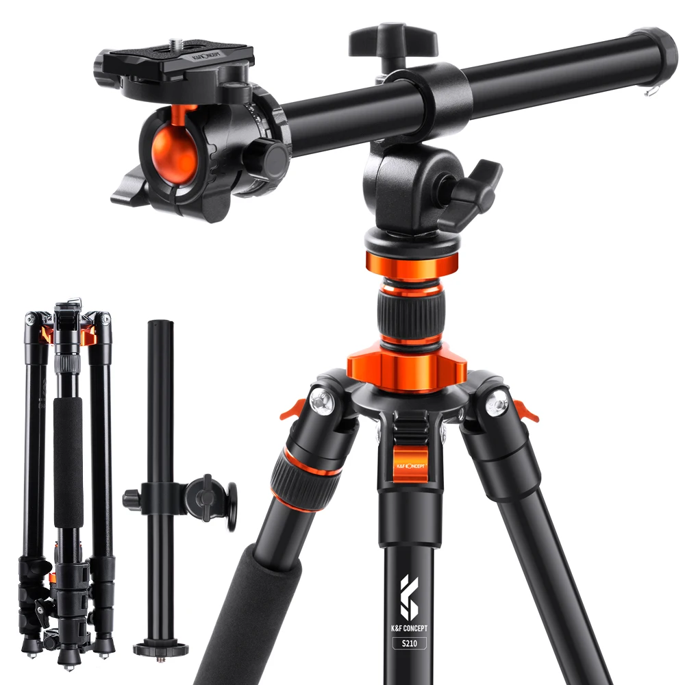 

K&F Concept 91"/2.31M Overhead Camera Tripod Travel Tripod 22lbs/10kg Load Detachable Monopod with Multi-Angle Center Column