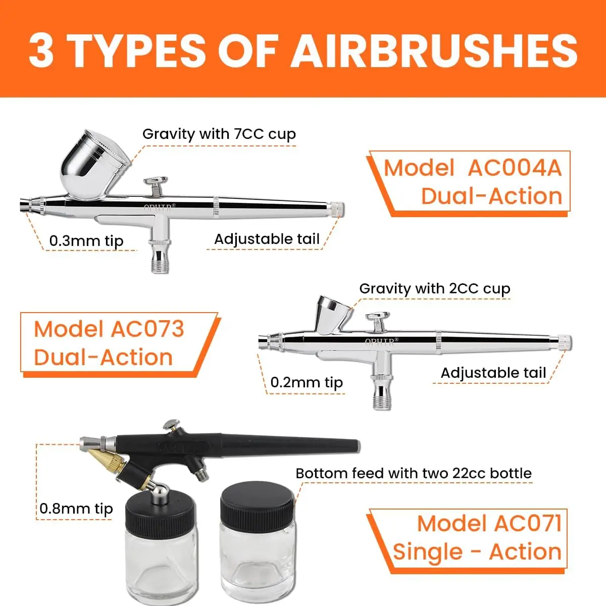 Ophir 2 Dual-Action En 1 Single-Action Airbrush Multifunctioneel Airbrush Systeem Met Airbrush Compressor Tank