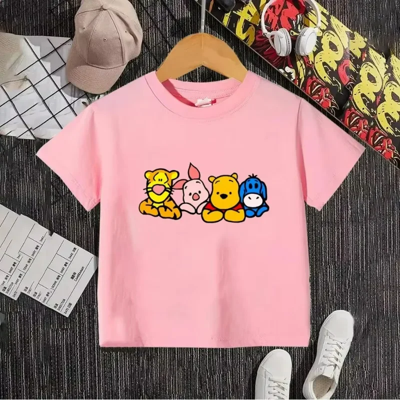2026 Winnie The Pooh Birthday Themed Printed Children's T-shirt Summer Pure Cotton Breathable Parent-child Outfit Short Sleeved