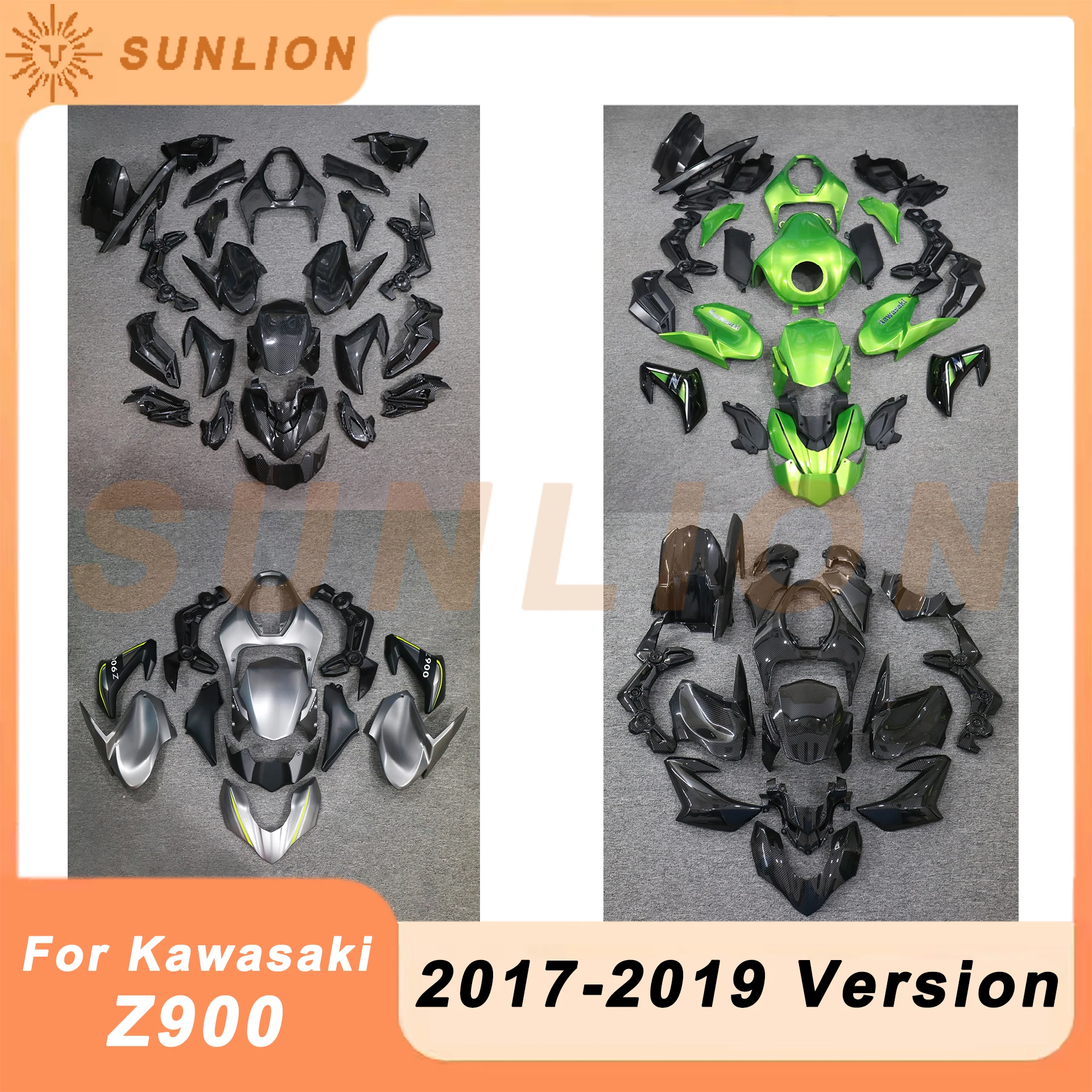 Motorcycle Full Body Fairing For KAWASAKI Z900 2017 - 2019 Carbon Fiber Painrted Look / Black / Green